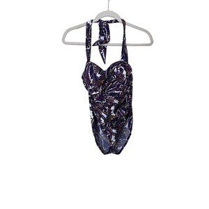 Lands' End Women's 6P Halter Swimsuit Paisley Petite Vacation Resort Summer